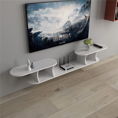 WANLIAN Floating TV Stand Wall Mounted with Power Outlet 55inch, Floating Entertainment Center, Wood Media Console Shelf for Under TV Storage for Living Room Bedroom Office (White)