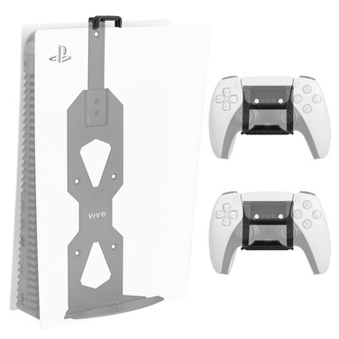 VIVO Steel Wall Mount Bracket Designed for PS5 Gaming Console, Vertical Display for PlayStation 5, Open Design, 2 Controller Mounts, Black, MOUNT-PS5B