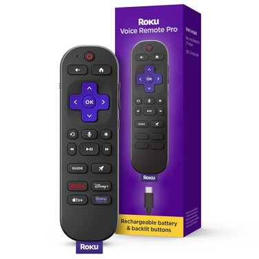 Roku Voice Remote Pro (2nd Ed.)   Rechargeable TV Remote Control with Hands-free Voice Controls, Backlit Buttons, &amp; Lost Remote Finder - Replacement Remote Compatible with All Roku TV, Players &amp; Audio