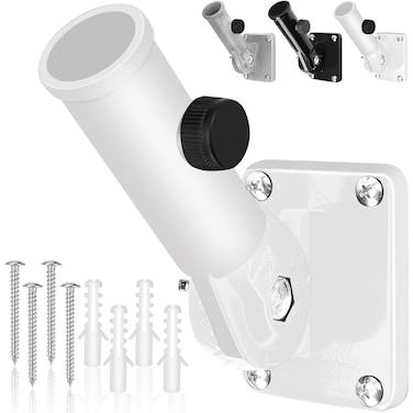 Flag Pole Holder, Outside House Flag Pole Bracket, Heavy Duty Metal Flag Mount, Aluminum Alloy Mounting Brackets, Outdoor Adjustable Flag Holder- Strong Rust Free, Multi-Position 1 inch White
