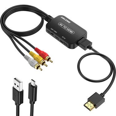 ABLEWE RCA to HDMI Converter, AV to HDMI Converter with RCA Cable &amp; HDMI Cable Supports PAL/NTSC for Roku/VHS/VCR/Blue-Ray DVD Players