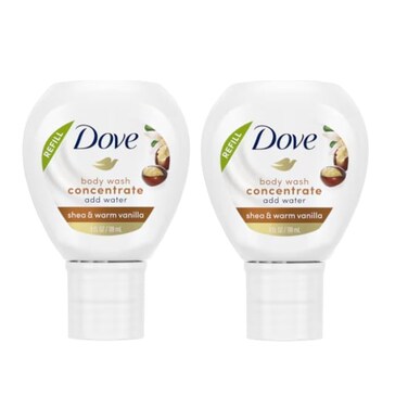 Dove Concentrate Body Wash Refill, Shea &amp; Warm Vanilla, For Soft Skin &amp; Lasting Nourishment, Compatible with Reusable Bottle, 4 Fl Oz (118 ml), Pack of 2