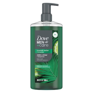 DOVE MEN + CARE Body Wash Coastal Cedar to Rebuild Skin in the Shower with Plant-Based Cleansers and Moisturizers 26 oz