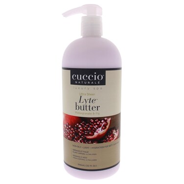 Cuccio Naturale Lyte Ultra-Sheer Body Butter - Replenishing Scented Moisturizer Cream - Deep Hydration To Repair Dry Skin - All Natural, Cruelty-Free Formula - Pomegranate And Fig - 32 Oz