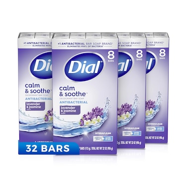 Dial Complete Antibacterial Deodorant Bar Soap, Lavender &amp; Twilight Jasmine Scent, 4 oz, 8 Bars (Pack of 4)