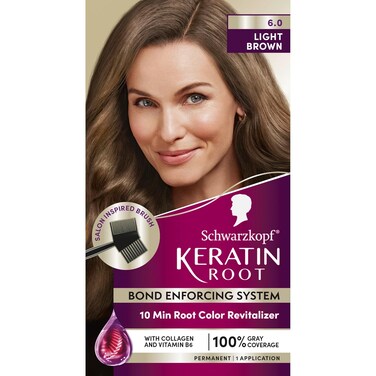 Schwarzkopf Keratin Color Root Permanent Hair Color Kit, Light Brown, 1 Application - Salon Inspired Permanent Hair Dye, for up to 80% Less Breakage vs Untreated Hair and up to 100% Gray Coverage