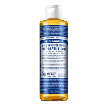 Dr. Bronner's - Pure-Castile Liquid Soap (Peppermint, 8 Ounce) - Made with Organic Oils, 18-in-1 Uses: Face, Body, Hair, Laundry, Pets and Dishes, Concentrated, Vegan, Non-GMO