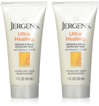 Jergens Ultra Healing Dry Skin Moisturizer, Travel Size Body and Hand Lotion, for Extra Dry Skin, Use After Washing Hands, HYDRALUCENCE blend, Vitamins C, E, B5, 1 Fl Oz (Pack of 2)