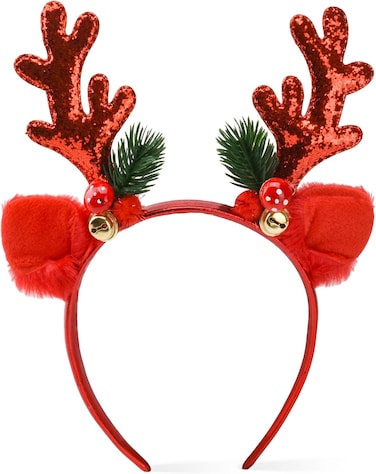 Christmas Headbands, Christmas Glitter Elk Antlers Headbands, Cute Xmas Hair Bands Holiday Party Gift for Girls Women