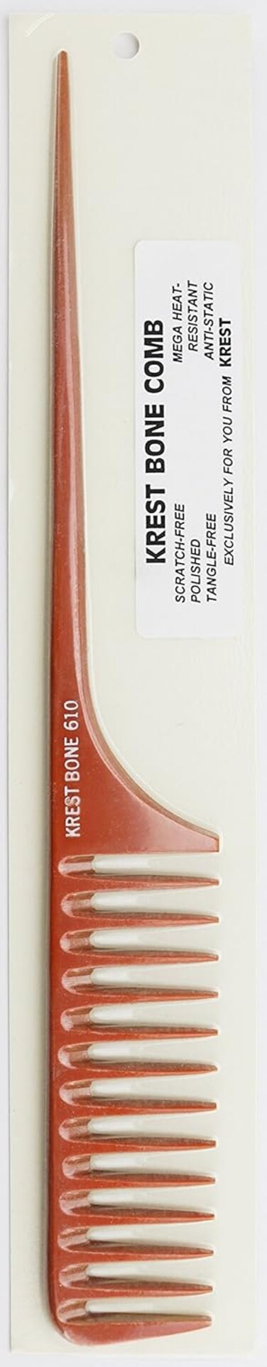 Krest Bone 11 1/2 Inch Large Space Teeth Rattail. Professional Comb. Heat Resistant Comb. Styling Combs. Detangle, Sectioning Comb.