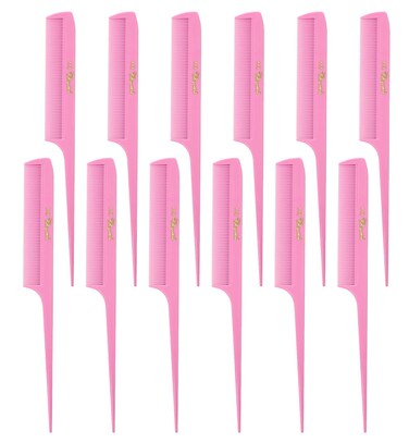 Krest Cleopatra 8-1/2 inch Rattail Combs Extra Fine Tooth.Rat Tail Comb Model #441. Color Fresh Pink. 1 Dozen.