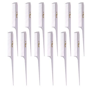 Krest Cleopatra 8-1/2 inch Rattail Combs Extra Fine Tooth. Rat Tail Comb Model #441. Color White. 1 Dozen.