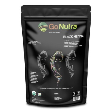 Go Nutra Black Henna Powder Organic 8 oz Natural Black Hair Dye - Black Henna Hair Dye &amp; Beard Dye (226 grams)