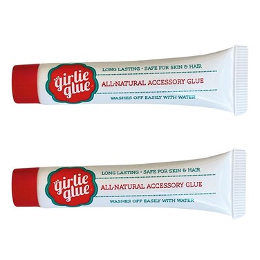 Girlie Glue, Gentle Hair, Skin Adhesive for Babies &amp; Pets, Non-Toxic, Long Lasting, Dries Clear, Washes Off with Water. 2 Tubes.
