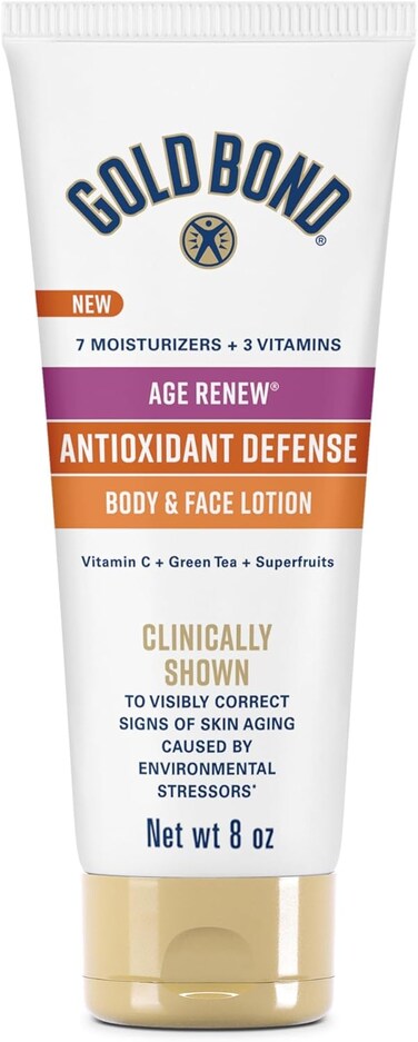 Gold Bond Age Renew Antioxidant Defense Body &amp; Face Lotion, Brightens, Smooths &amp; Evens Skin Tone, Nongreasy Moisturizer With Vitamin C, Superfruits &amp; Green Tea, 8 oz.