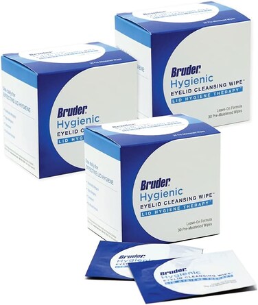 Bruder Eyelid Cleansing Wipes, 30 Count (Pack of 3), Hygienic Eye Care for Removing Excess Oil and Debris from Eyelids and Lashes, Rinse-Free, Unscented, Adults
