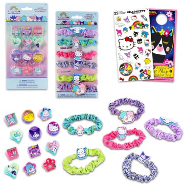 Hello Kitty and Friends Hair Accessories for Girls - 20 Piece Sanrio Hair Accessories Bundle with Sanrio Hair Clips, Sanrio Scrunchies Plus Stickers, More   Sanrio Dress Up Accessories For Kids