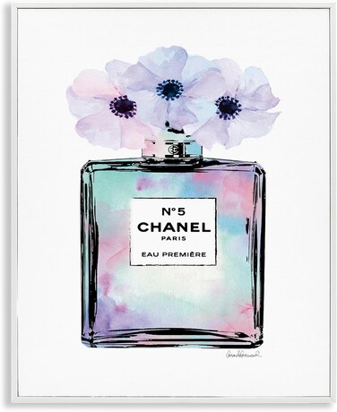 Stupell Industries Purple Flower Perfume Glam Fashion, Design by Amanda Greenwood White Framed Wall Art, 24 x 30, Blue, (aa-536_wfr_24x30)