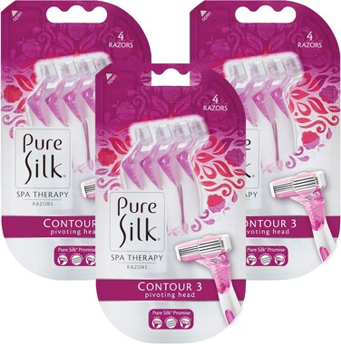 Pure Silk Contour 3 Premium Disposable Razor, 4 Count