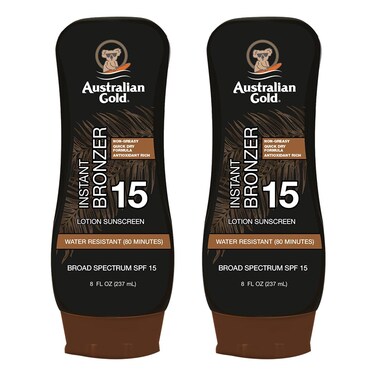 Australian Gold SPF 15 Lotion Bronzer, Twin Pack, 8 FL Oz (Pack of 2)