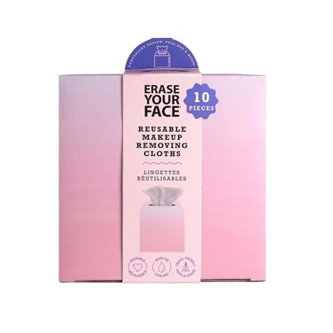 ERASE YOUR FACE Makeup Remover Cloths Box Set - Reusable Microfiber Face Towels to Cleanse &amp; Remove Makeup - Water Activated, Dual-Sided Design for Easy Use - Pink/Blue (10 Count)