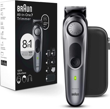 Braun All-in-One Style Kit Series 7 7410, 8-in-1 Trimmer for Men with Beard Trimmer, Body Trimmer for Manscaping, Hair Clippers &amp; More, Sharpest Blade, 40 Length Settings, Waterproof