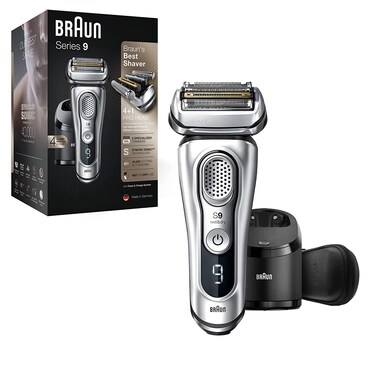 Braun Electric Razor for Men, Waterproof Foil Shaver, Series 9 9390cc, Wet &amp; Dry Shave, with Pop-Up Beard Trimmer for Grooming, Cleaning &amp; Charging SmartCare Center and Leather Travel Case, Silver