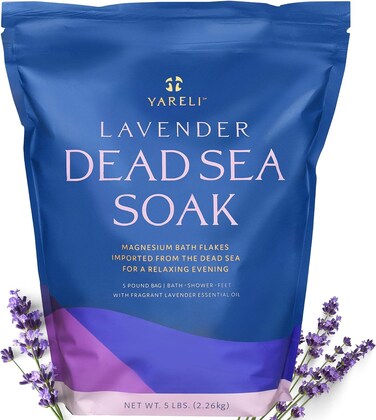 Dead Sea Bath &amp; Foot Soak, Lavender Magnesium Bath Salt Flakes, Alternative to Epsom Salt, 5lbs with Over 250,000mg of Elemental Magnesium Per Bag