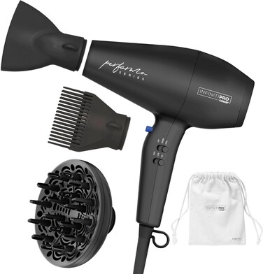 Conair Infiniti Pro Hair Dryer with Diffuser Plus 2 Other Attachments and Drawstring Storage Bag   Performa Series Hair Dryer   Blow Dryer with Professional Performance Motor   Black