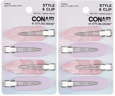 Conair Styling Hair Clips, No Bend No Crease Hair Clips, Styling Duck Bill Clips, Pink &amp; Purple, 8 Count - Pack of 2