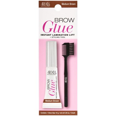 Ardell Brow Glue in Medium Brown with Dual Sided Styling Brush - Instant Lamination Lift for Natural, Defined Brows, All day Extreme Hold Eyebrow Gel, 0.35 oz