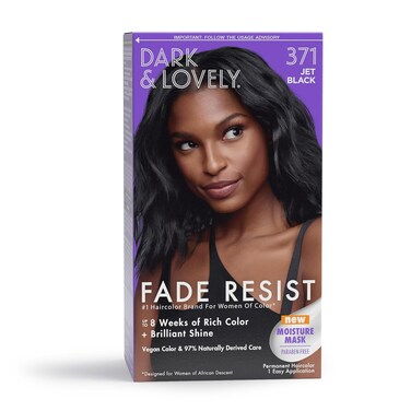 SoftSheen-Carson Dark and Lovely Fade Resist Rich Conditioning Hair Color, Permanent Hair Color, Up To 100 percent Gray Coverage, Brilliant Shine with Argan Oil and Vitamin E, Jet Black, 2 Count
