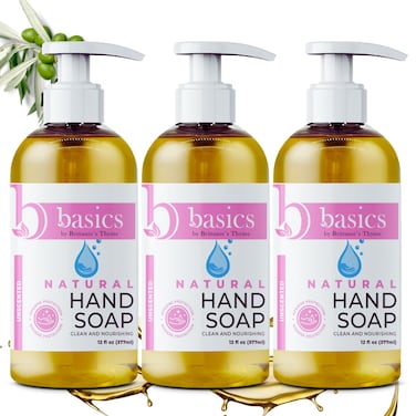 Brittanie's Thyme Basics Natural Olive Oil Hand Soap, Unscented - 12 fl oz, Pack of 3 - Cruelty Free, Vegan, No Synthetic Additives, No Sulfates, Paraben Free, Phthalate Free