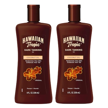 Hawaiian Tropic Dark Tanning Oil, 8oz   Moisturizing Body Oil, Tan Enhancer, Cocoa Butter Oil, Coconut Oil for Skin, Oxybenzone Free, 8oz each Twin Pack