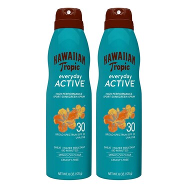 Hawaiian Tropic Everyday Active Clear Spray Sunscreen SPF 30, 6oz Twin Pack   Hawaiian Tropic Sunblock, Oxybenzone Free, Spray On Sunscreen