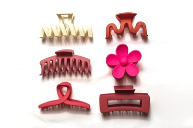 6Pcs Hair Claw Clips for Women Flower Hair Claw Clip Strong Fixation Claw Medium Fashion Square Hairclips Cute Styling Clips Hair Accessories Gift for Girls Thick Hair (Pink)
