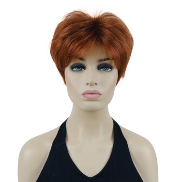 Lydell 6" Short Straight Layered Shaggy Full Synthetic Wig Classic Cap (130 Copper Red)