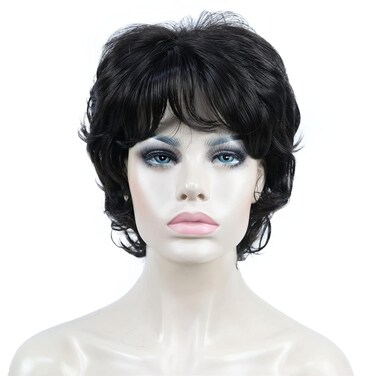 Aimole Synthetic Wigs Women's Curly Ends Short Fiber Wig With Layered Bangs (4 Dark Brown)