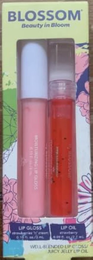 Blossom Strawberries n Cream Lip Gloss &amp; Strawberry Lip Oil Well Blended Juicy, 1 Count (Pack of 1)