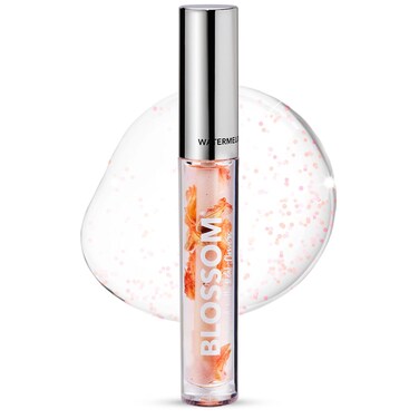 Blossom Lip Gloss &amp; Lip Oil with Olive Oil + Grape Seed Oil, Moisturizing and Hydrating Shimmer Sparkle, Infused with Real Flowers, 3g, Watermelon