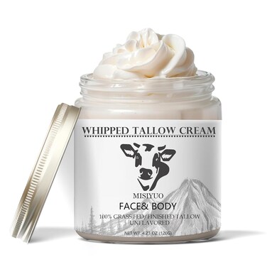 Handmade Whipped Beef Tallow for Skin Care, Beef Tallow For Face, Tallow Face Moisturizer, 100% Grass Fed Beef Tallow And Honey Balm For Sensitive-Skin, Dry, Extreme Dryness Relief, 4.23 FL oz