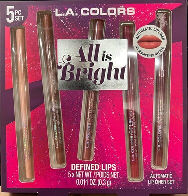 L.A. COLORS All Is Bright 5pc Automatic Lip Liner, Defined Lips, 1 Count (Pack of 1)