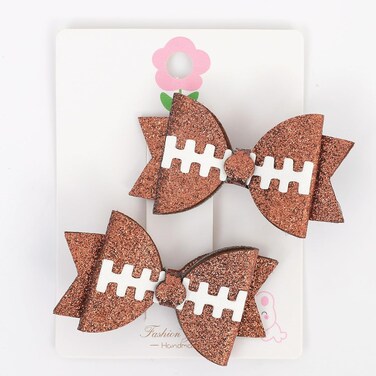2 Pcs Football Bow Hair Clips - Sports Girls Hair Accessories,Glitter Football Girl Pigtail Bows,Football Hair Bow Photo Props,Sports Party Outfit Decoration Hair Clips