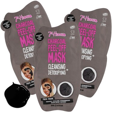 7th Heaven Charcoal Peel-Off Detoxifying Mask, 3-Pack of 0.3 FL Oz each, 3 Sachets