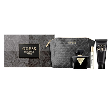 GUESS Seductive Noir Women/Femme Eau de Toilette 4 Piece Gift Set - Perfume Spray 2.5 Fl. Oz., Travel Spray 0.5 Fl. Oz., 3.4 Fl. Oz. Body Lotion, &amp; Pouch