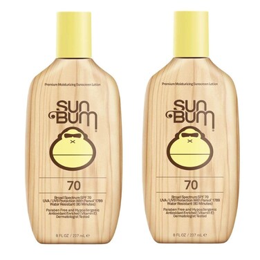 Sun Bum Original SPF 70 Sunscreen Lotion   Vegan and Reef Friendly (Octinoxate &amp; Oxybenzone Free) Broad Spectrum Moisturizing UVA/UVB Sunscreen with Vitamin E   8 oz (Pack of 2)