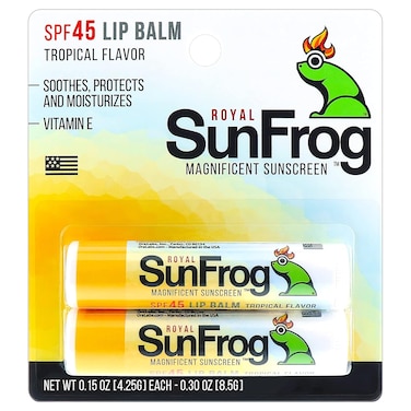 Royal SunFrog   2-Pack Tropical Lip Balm with SPF 45 Sun Protection   Protects, Soothes, and Moisturizes with Vitamin E and Sunscreen (0.15oz/4.25g Per Stick)