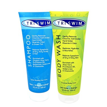 TRISWIM Chlorine Removal Body Wash &amp; Swim Shampoo Set 8.5 fl oz Each   Complete Swim Care Kit with Aloe Vera, Pro-Vitamin B5, and Chamomile   Ideal for Hydrating Skin and Revitalizing Hair Post-Swim