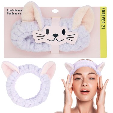 Forever 21 Plush Headwrap - Purple Bear Plush Spa Headband, Kawaii Headband for Washing Face   Spa Essentials &amp; Self Care Accessories