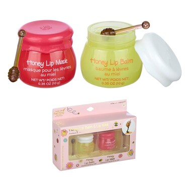Expressions Honey Lip Balm &amp; Lip Mask Set - 2pc Lip Care Set, Simply Sweet Real Honey Jar Lip Balms w/Honey Dipper Applicator Sticks   Safe and Non-Toxic Lip Gloss Gift Set For Girls